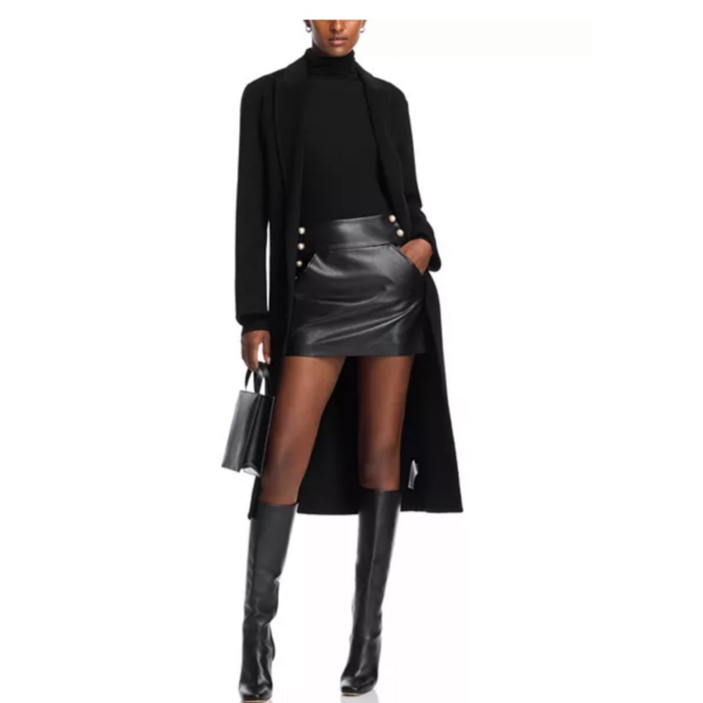 New ALICE + OLIVIA Donald High-Waisted Faux Vegan Leather Embellished Mini Skirt - Picture 4 of 16